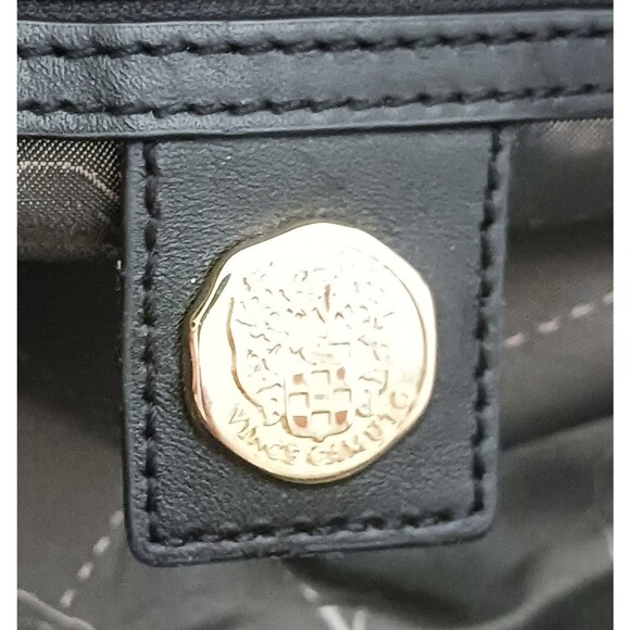 Vince Camuto Fiona Lg Blk Leather Satchel w Crossbody Tan Print Gold Hardware - Picture 16 of 16